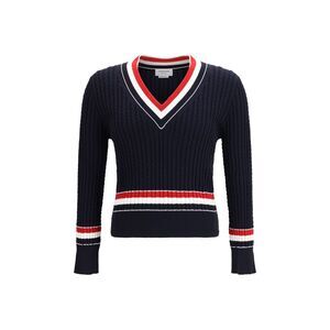 Thom Browne Men Intarsia Cable-Knit V-Neck Sweater